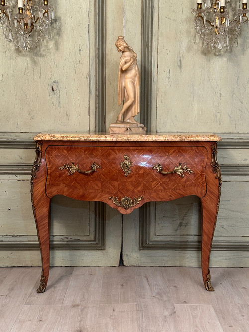 Louis XV Style Wig Chest In 19th Century Marquetry