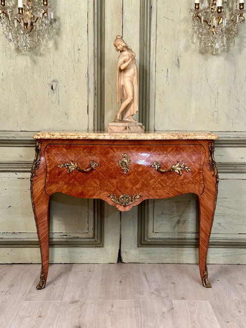 Louis XV Style Wig Chest In 19th Century Marquetry