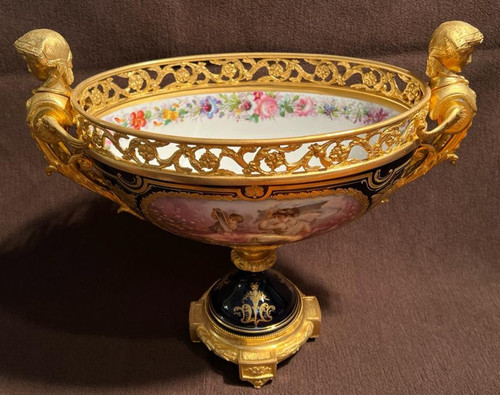 Sèvres Porcelain Cup Mounted Gilt Bronze