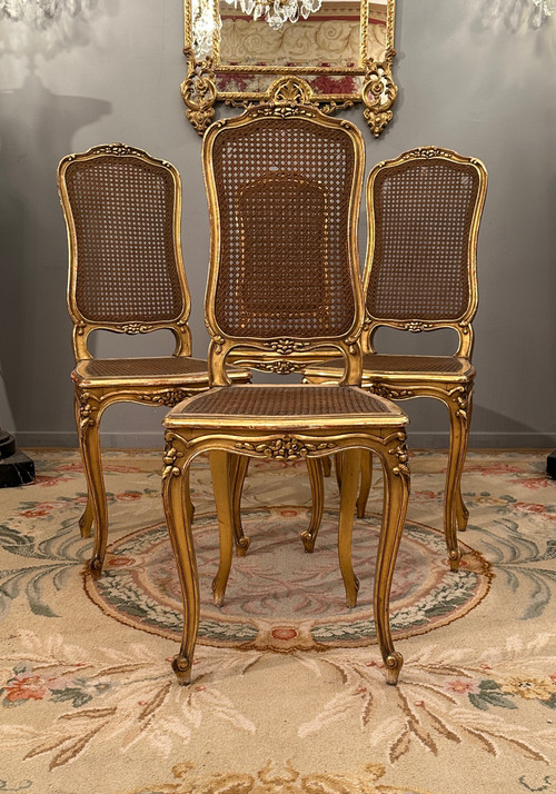 Suite De 4 Chaises De Musiciens En Bois Doré d'Epoque Napoleon III