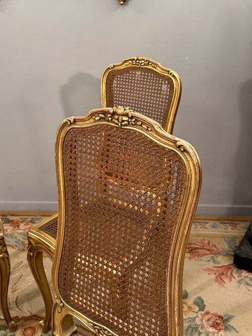 Suite De 4 Chaises De Musiciens En Bois Doré d'Epoque Napoleon III