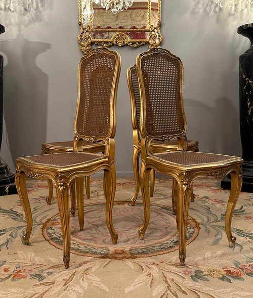 Suite De 4 Chaises De Musiciens En Bois Doré d'Epoque Napoleon III