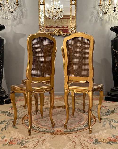 Suite De 4 Chaises De Musiciens En Bois Doré d'Epoque Napoleon III