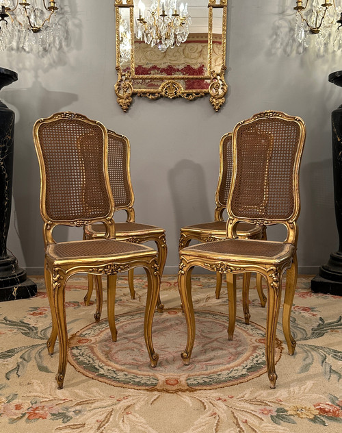 Suite De 4 Chaises De Musiciens En Bois Doré d'Epoque Napoleon III