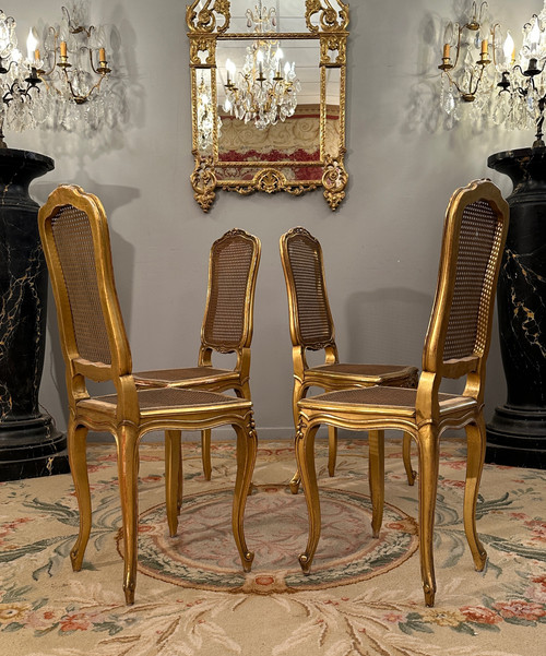 Suite De 4 Chaises De Musiciens En Bois Doré d'Epoque Napoleon III