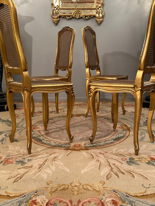 Suite De 4 Chaises De Musiciens En Bois Doré d'Epoque Napoleon III