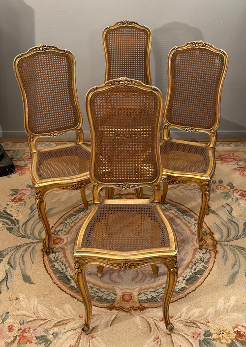 Suite De 4 Chaises De Musiciens En Bois Doré d'Epoque Napoleon III