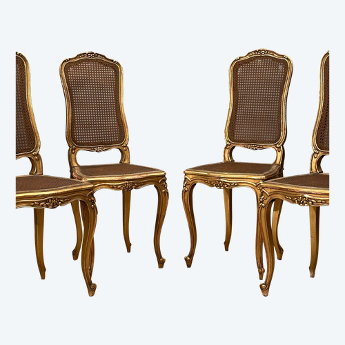 Suite De 4 Chaises De Musiciens En Bois Doré d'Epoque Napoleon III