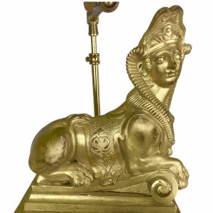 Sphinxlampe aus vergoldeter Bronze