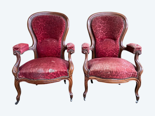 Pair Of Louis Philippe Period Armchairs With Rack And Pinion