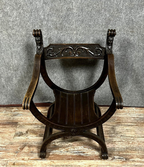 Renaissance style Dagobert armchair in solid wood, 19th century circa 1850