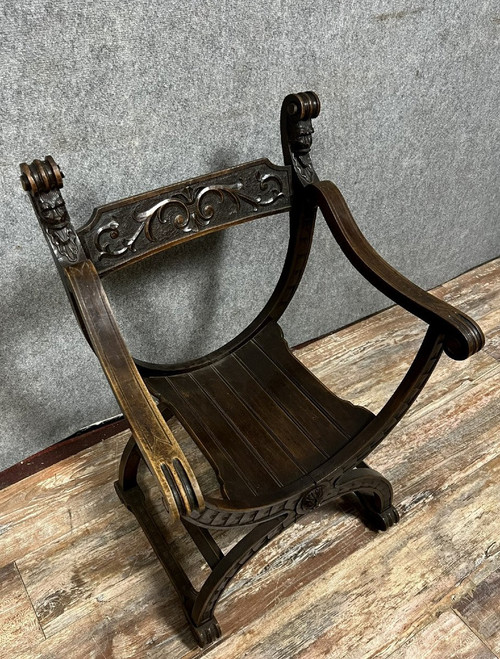 Renaissance style Dagobert armchair in solid wood, 19th century circa 1850