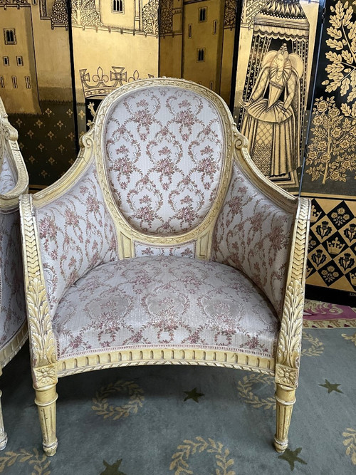 Pair of Louis XVI style bergere armchairs