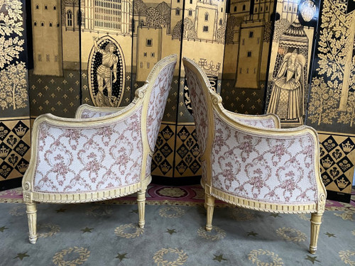 Pair of Louis XVI style bergere armchairs