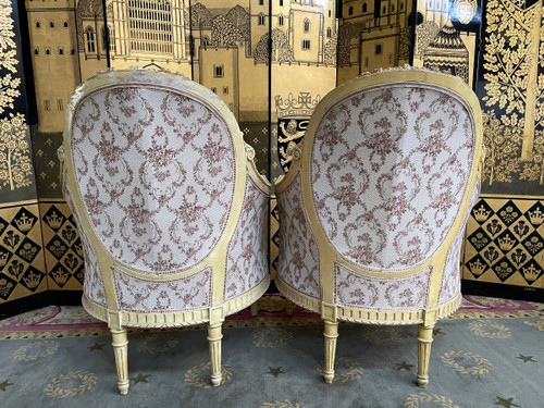 Pair of Louis XVI style bergere armchairs