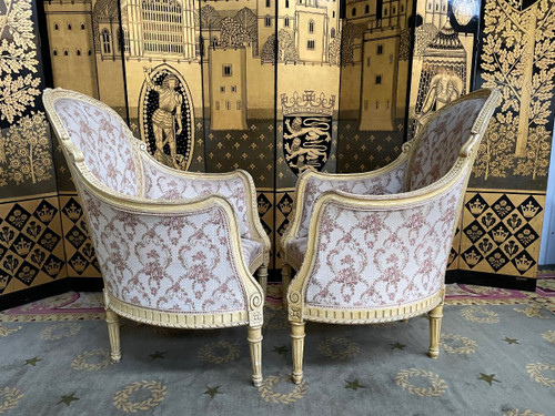 Pair of Louis XVI style bergere armchairs