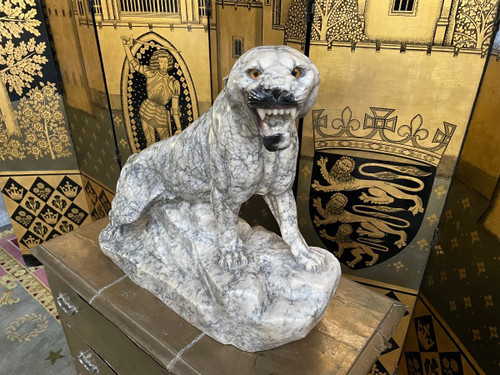 Marble Panther Sculpture Signed Garnier