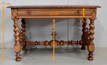 Office table in solid walnut, Louis XIII style - 19th century