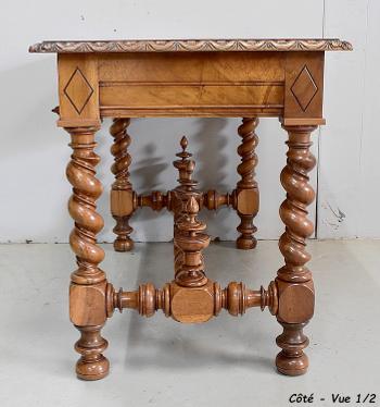 Office table in solid walnut, Louis XIII style - 19th century