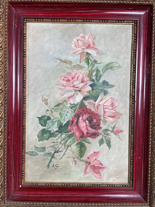 Paire D’huiles  « Bouquets de roses » 1900