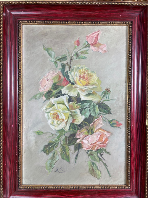 Paire D’huiles  « Bouquets de roses » 1900