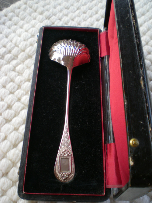 Napoleon III 19th century sprinkling spoon in solid silver, neck brace hallmark