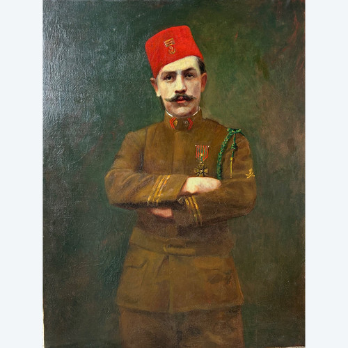 Rare And Large Portrait Of A Captain Of The 9th Zouaves Around 1918 H 116 Cm