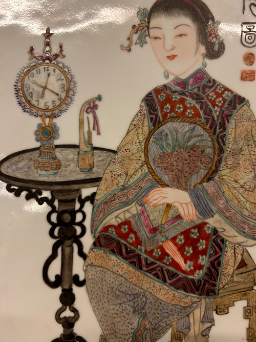 Plaque De Porcelaine De Chine Début XXéme - Scène D’intérieur - Chinois - Asie - asiatique 