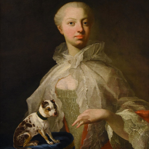 Ritratto di nobildonna con cagnolino, Louis Michel van Loo (Toulon 1707– Parigi 1771)