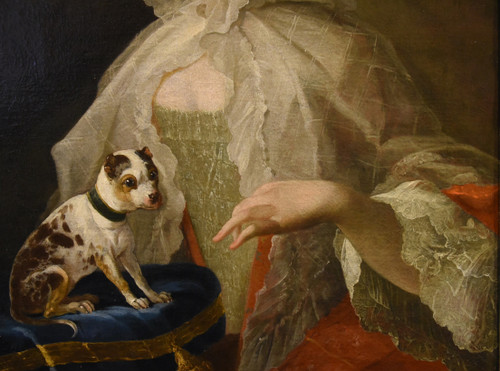 Ritratto di nobildonna con cagnolino, Louis Michel van Loo (Toulon 1707– Parigi 1771)