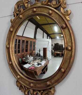 Old-fashioned Golden Wood Witch Mirror - Late 19th Century