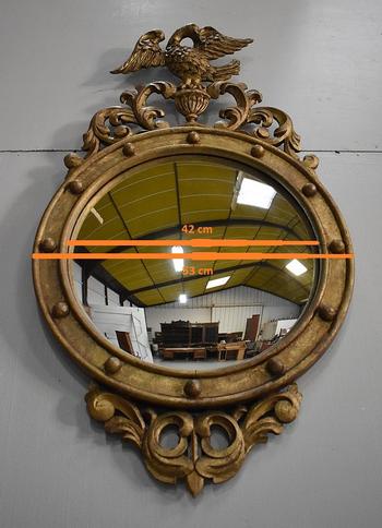 Old-fashioned Golden Wood Witch Mirror - Late 19th Century