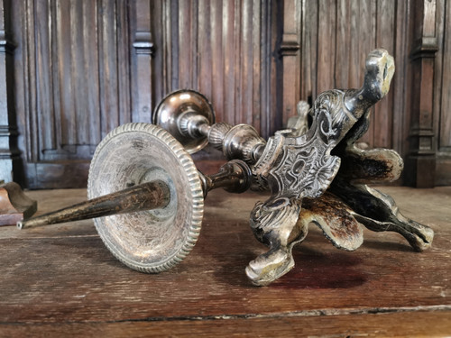 pair of 19th century silvered bronze candlesticks