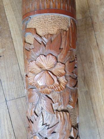 A large pair of carved Japanese brush pots (39.8 cm h)