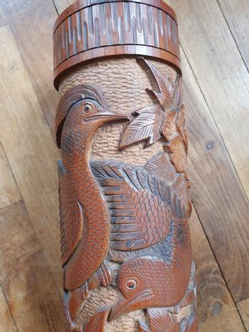 A large pair of carved Japanese brush pots (39.8 cm h)