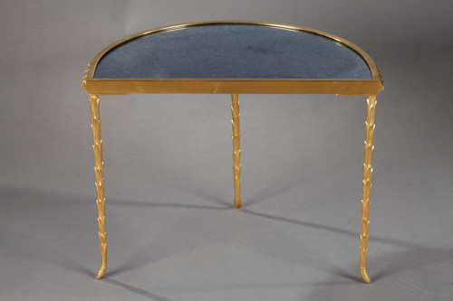 Small half moon table with aged mirror top in bronze, Maison Baguès