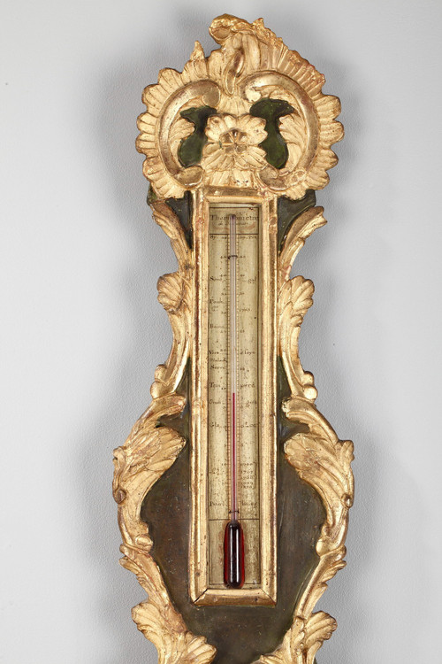 Louis XV period rocaille barometer-thermometer