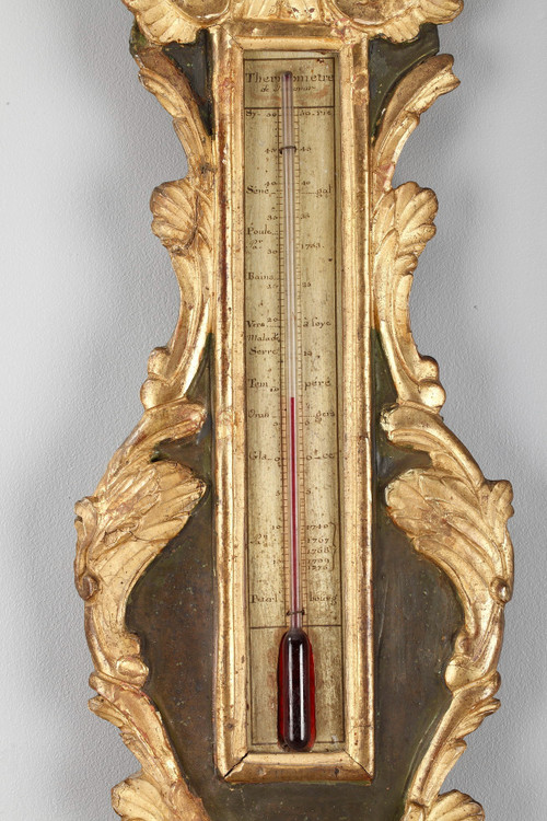 Louis XV period rocaille barometer-thermometer