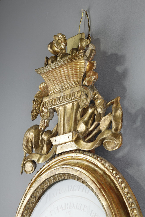 Réaumur Barometer-Thermometer aus vergoldetem Holz, Louis XVI-Zeit