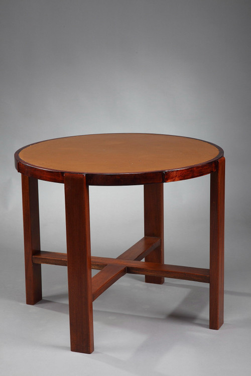 Petite table ronde en merisier et acajou des années 1930