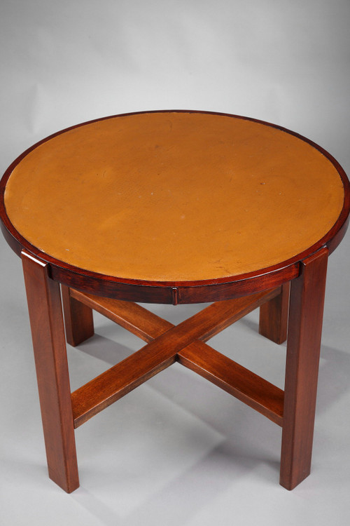 Petite table ronde en merisier et acajou des années 1930