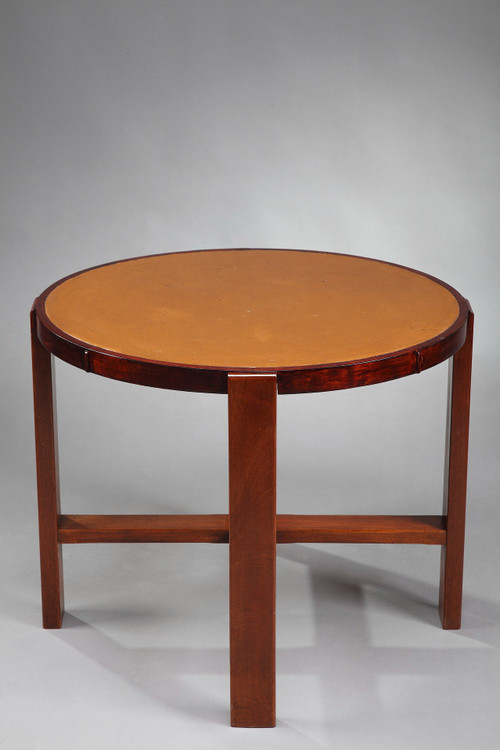 Petite table ronde en merisier et acajou des années 1930