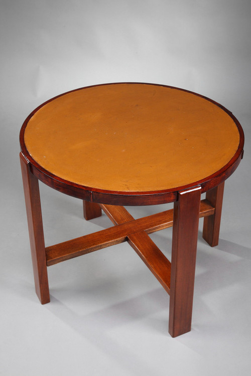 Petite table ronde en merisier et acajou des années 1930