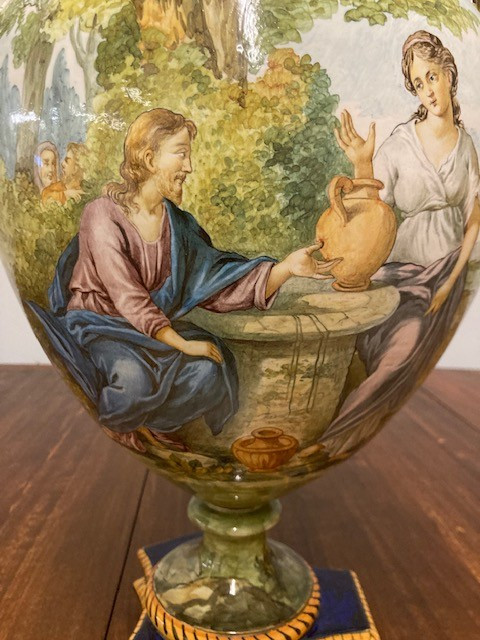 Ancient huge decorated Ginori vase from 1860. “The Samaritan woman at the well” 60 cm Excellent qual