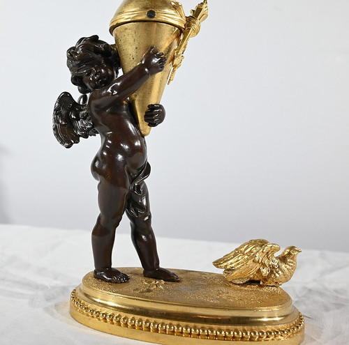 Bronze Candlestick “Blindfolded Love”, signed Ferville Suan – Late 19th century