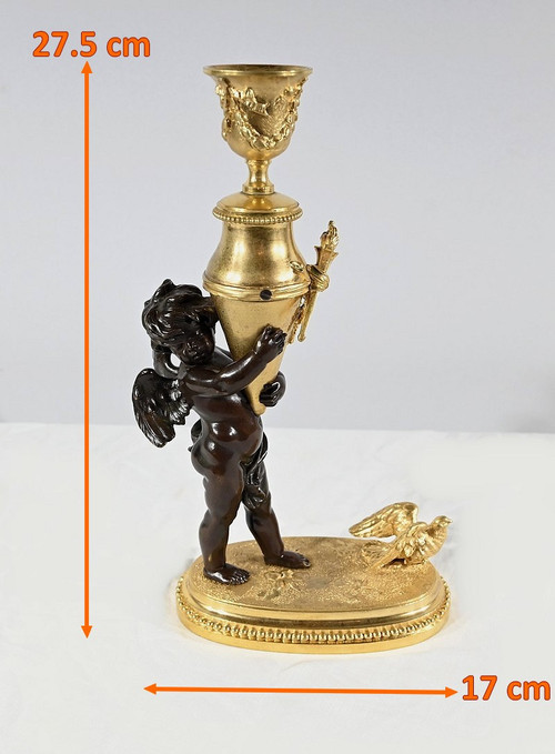 Bronze Candlestick “Blindfolded Love”, signed Ferville Suan – Late 19th century