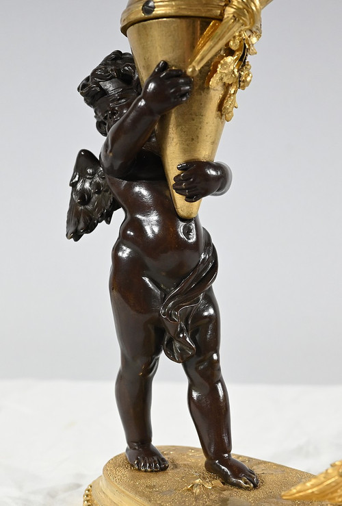 Bronze Candlestick “Blindfolded Love”, signed Ferville Suan – Late 19th century