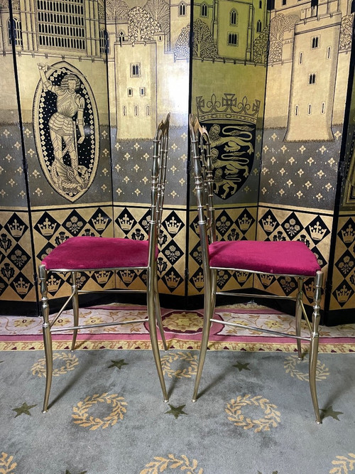 Pair Of Italian Chiavari Chairs In Brass 1940/1950