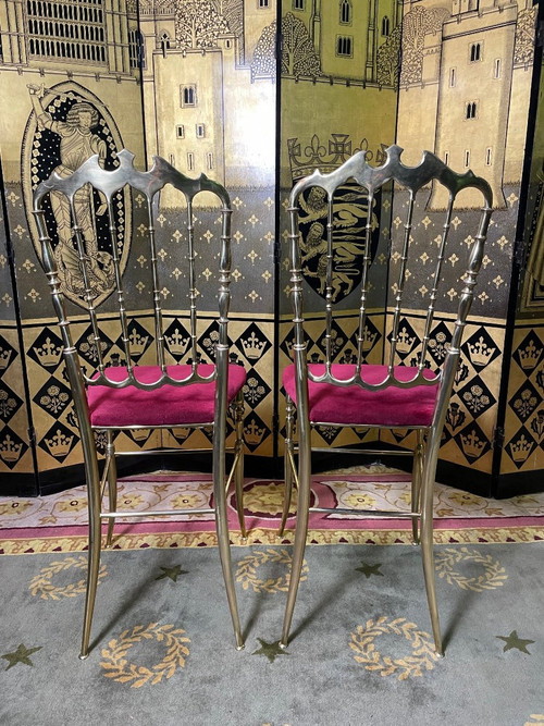 Pair Of Italian Chiavari Chairs In Brass 1940/1950