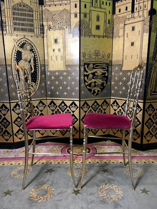 Pair Of Italian Chiavari Chairs In Brass 1940/1950